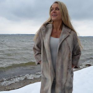 Couture Cashmere mink pea Coat gray white ivory purple blue brown 10 12 14 XL M